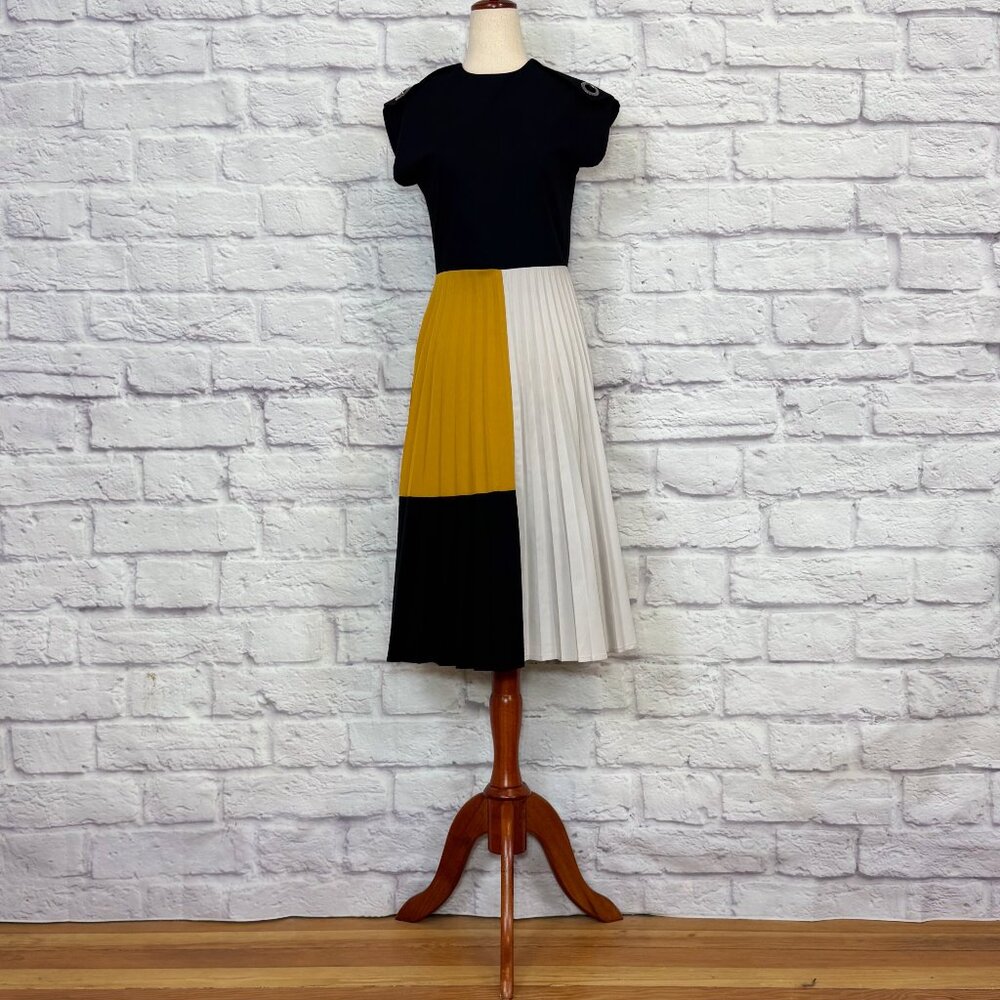 Perfetto Black Colorblock Pleated Midi Dress